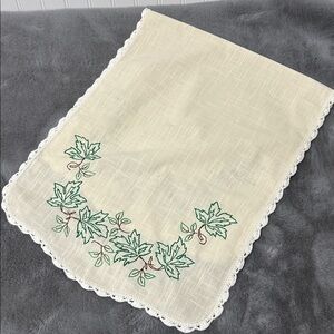 Vintage leaf hand embroidered table runner